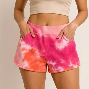 525 AMERICA Born in BKLYN Tie-Dye Electric Coral Shorts, Size L, NWT!